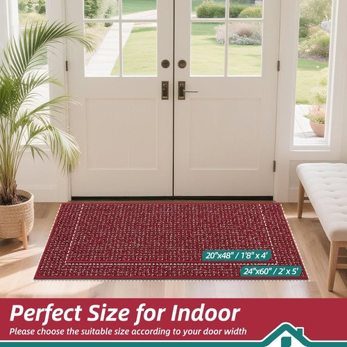 BEQHAUSE Dirt Trapper Door Mat - Non-Slip, Washable, Absorbent Entrance Mat | 24" x 60", Red
