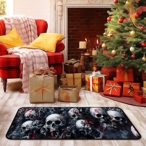 Decorative Laundry Room Floor Mat Skull Non-Slip Washable Farmhouse Kitchen Rug 48"x20" Halloween Rugs