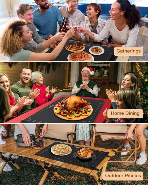 Food Warming Mat, Upgraded Graphene Full Surface Heating Foldable Heater Food Pad, Compact Silicone Materials, 6 Heat Settings, Multifunctional Food Warmers for Parties Buffet, Daily Life Use 2Pack