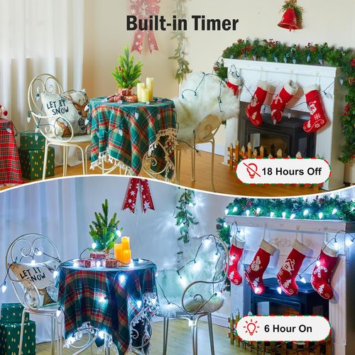 Minetom C9 LED Christmas Lights - 81FT 100 Waterproof String Lights with Timer & 8 Modes | Cool White