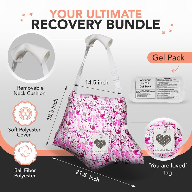 Hysterectomy Pillow for Abdominal Surgery, C Section Pillows, Post Hysterectomy Recovery Must Haves, Recovery Gifts Products, After Surgeries Tummy Tuck Pillow, Heart Surgery Pillows - Pink Bird