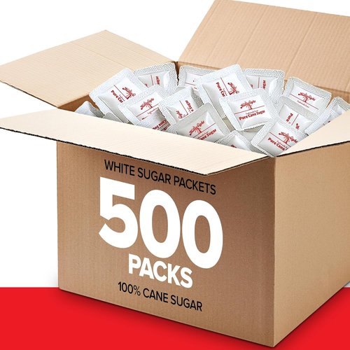 Bulk Sugar Packets - 500 Count Individual Servings of Granulated Sugar for Coffee & Tea