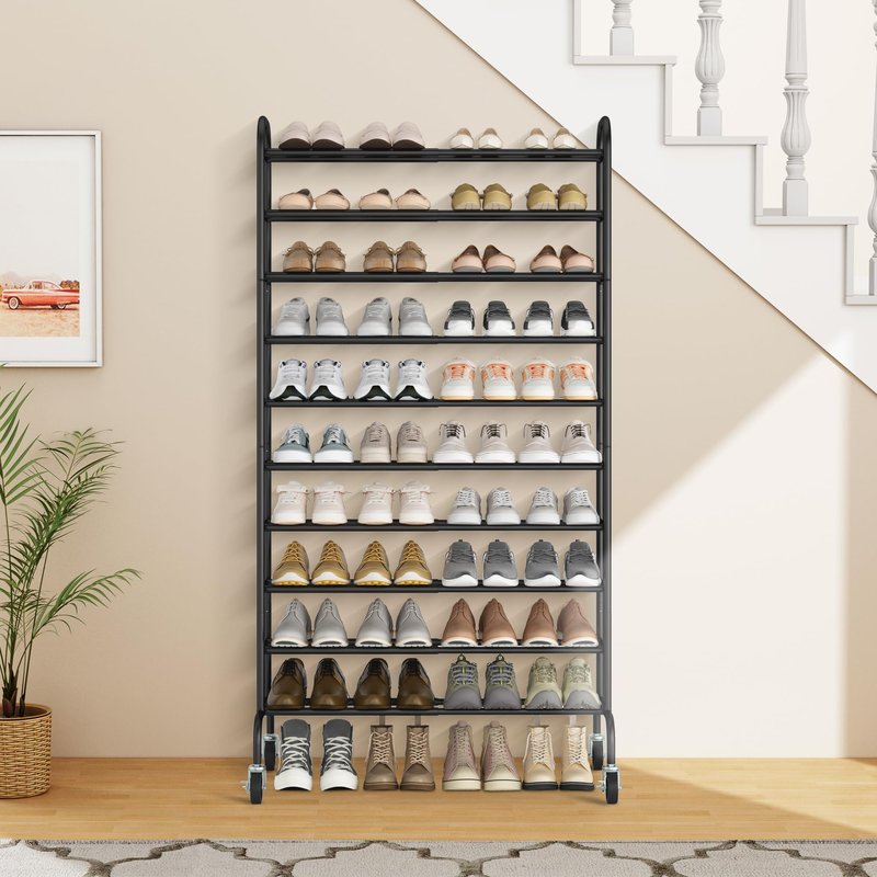 STORAGE MANIAC 10-Tier Expandable Shoe Rack, 44 Pairs Tall Vertical Shoe Rack, Heavy-Duty Metal Adjustable Shoes Organizer for Closet, Entryway, Hallway, Garage, Front Door, Shoes Shelves, Black