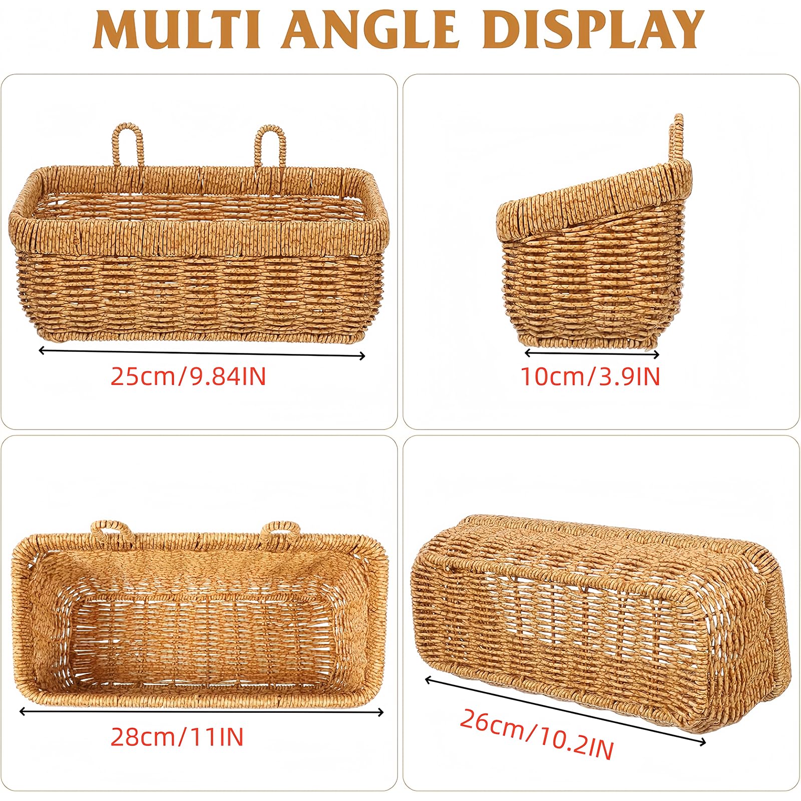11 inches Wall Hanging Baskets Woven Basket Boho Style Fruit Basket Storage Baskets for Organizing Home Kitchen Garden Plants Hanging Decoration