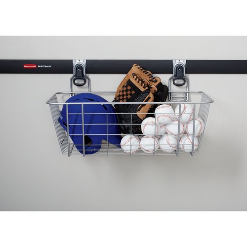Rubbermaid Fasttrack Garage Storage Wire Mesh Basket, Garage Organization System, Easy Wall Mount for Gardening Tools, Kid's Toys, Dog Toy's Storage (Pack of 2)