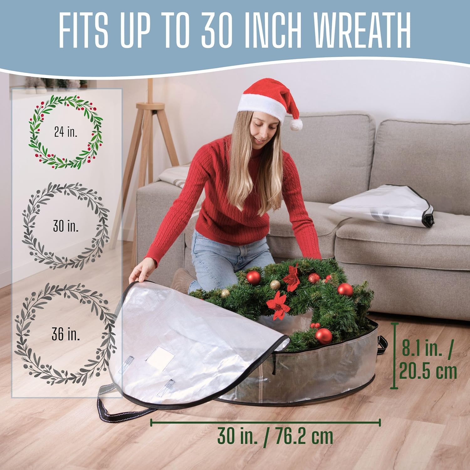 VENO Wreath Storage Container - 30 Inch Heavy Duty Clear Bag with Wall Hanging Handles | 4 Pack