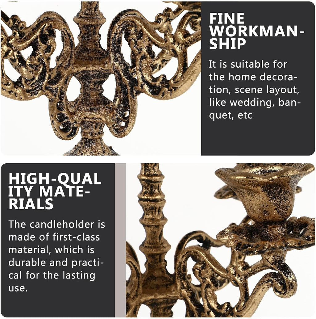 Skiennix Metal Candle Holder - 5 Arms Candelabra for Weddings & Holiday Parties | 12 Inch