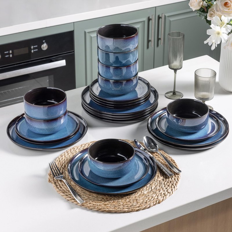 Ceramic Dinnerware Sets for 4,Handcraft Wavy Rim Stoneware Plates and Bowls Sets,Highly Chip and Crack Resistant | Dishwasher & Microwave & Oven Safe Dishes set,Service for 4 (12pc)-White &Wave