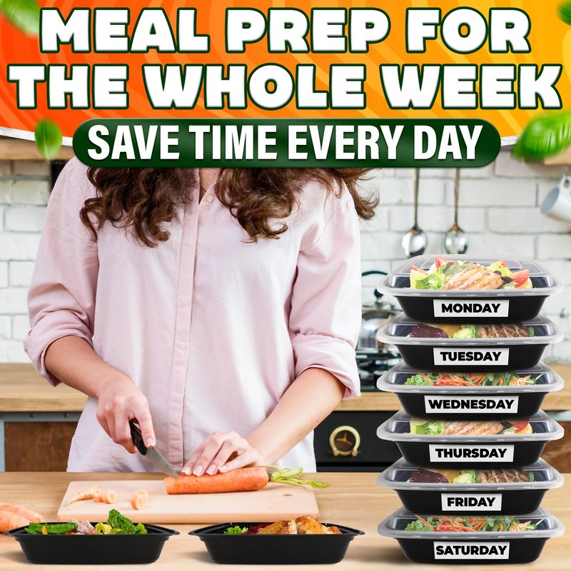 Evrblock 50 Pack [32 oz] Freezer Meal Prep Containers Reusable - Plastic Food Storage Containers with Lids, Dishwasher & Microwave Friendly, Warp-Resistant - Versatile Use for Meals, Leftovers & More