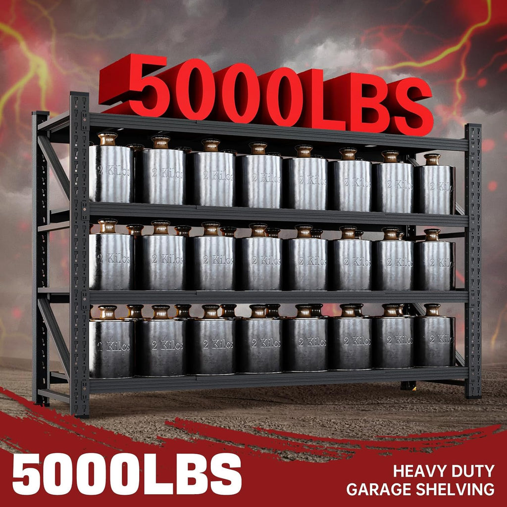 RAVIGIN Heavy-Duty 5000LBS Garage Shelves - Adjustable Metal Storage Units | 71" W x 24" D x 70" H, Black