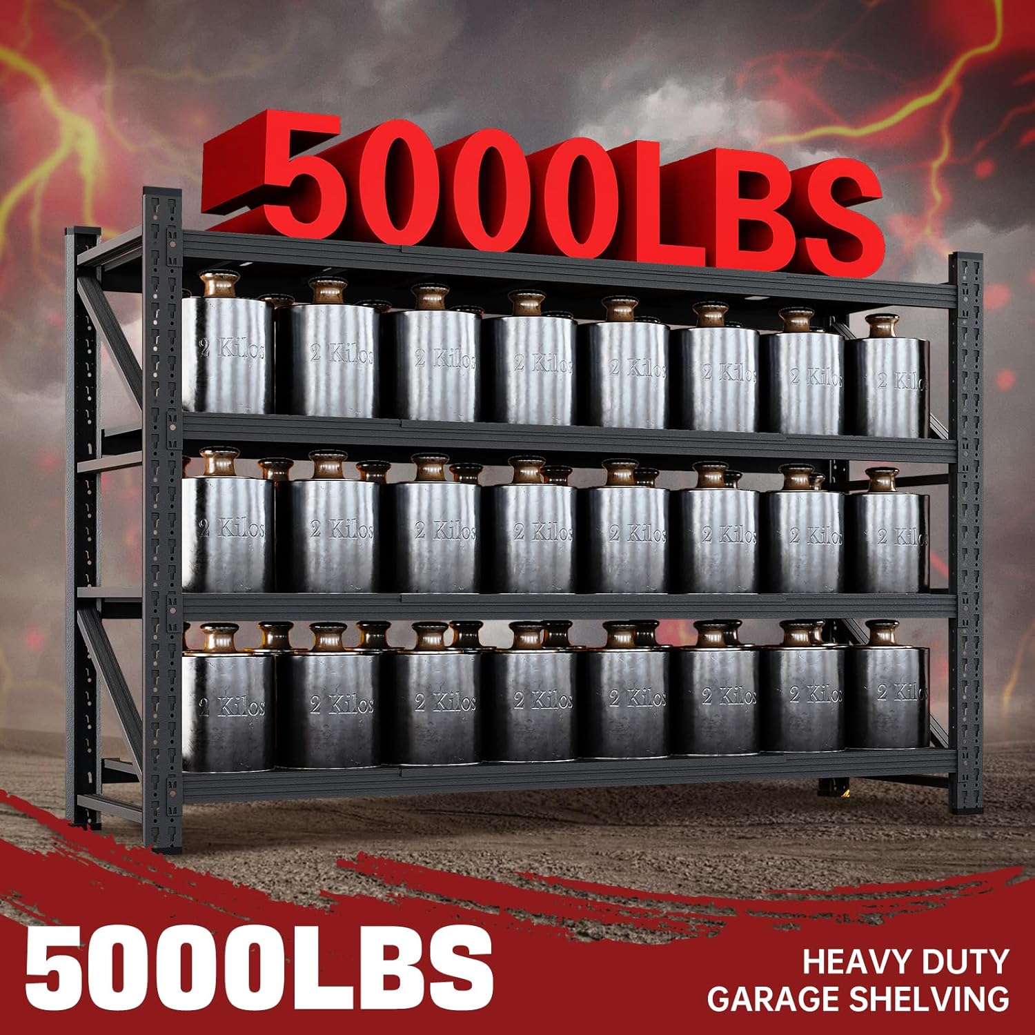 RAVIGIN Heavy-Duty 5000LBS Garage Shelves - Adjustable Metal Storage Units | 71" W x 24" D x 70" H, Black
