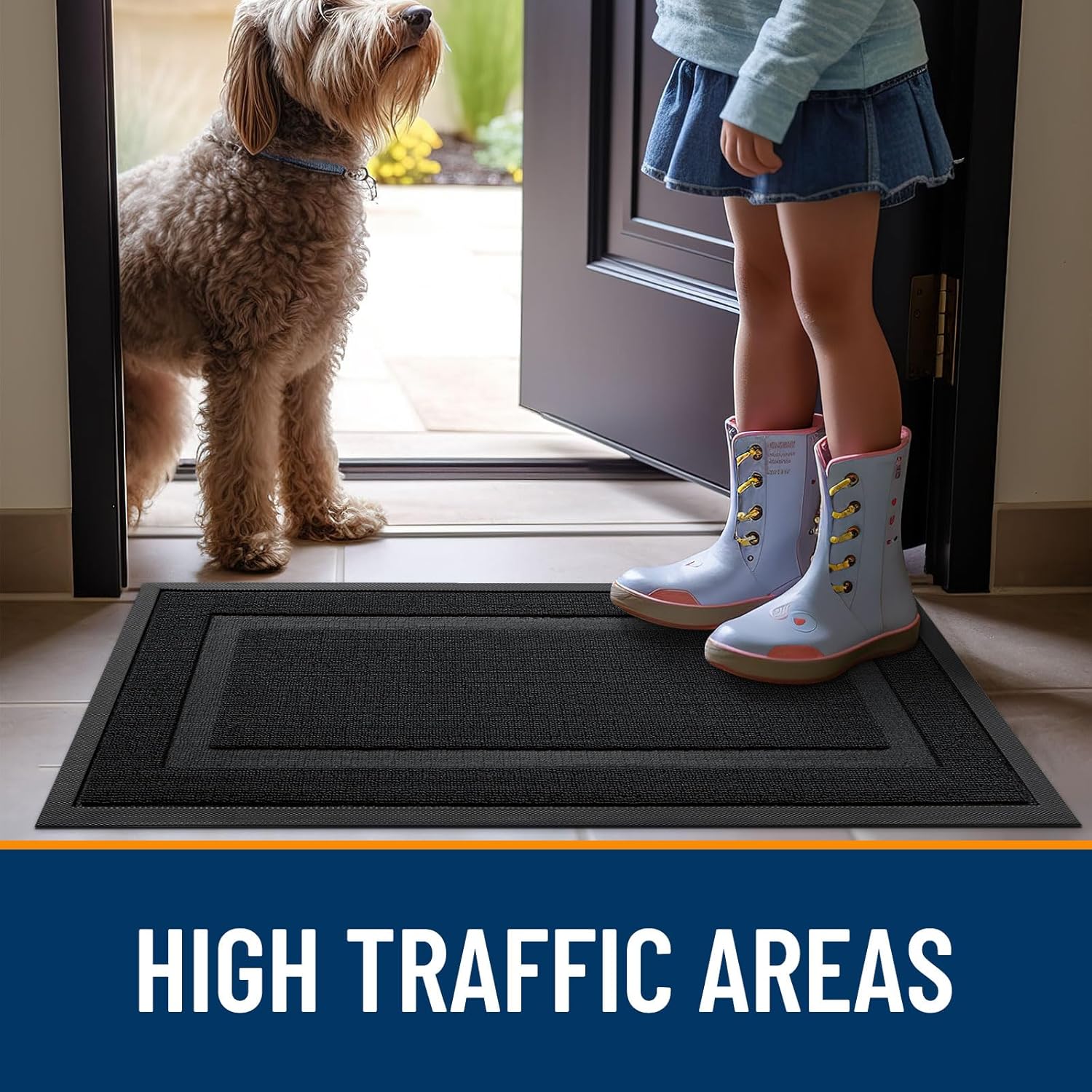 OLANLY Waterproof Front Door Mat - All-Season, Fade Resistant, Easy Clean, 29.5x17, Jet Black