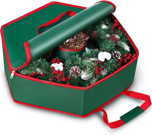 MUDEREK Christmas Wreath Storage Bag - 24" Durable Hard Shell Organizer with Pockets & Dual Zippers