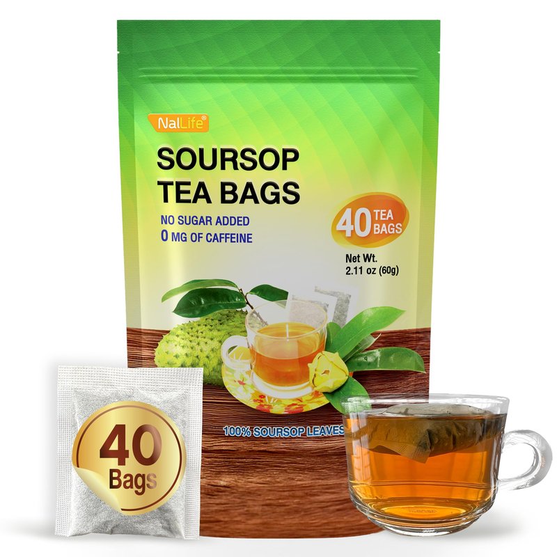 NalLife Soursop Tea Bags 40 Count Tea from 100% Soursop Leaves Caffeine Free No Sugar Added