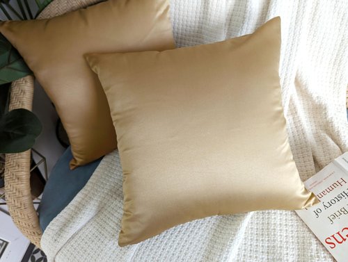 AVKA Studio Heavy Quality Satin Throw Pillow Covers - Dark Beige - Set of 2-16x16 Decorative Pillow Covers - with Lining and Zipper Closure - Faux Silk Luxury Toss Pillows for Couch Sofa - No Insert