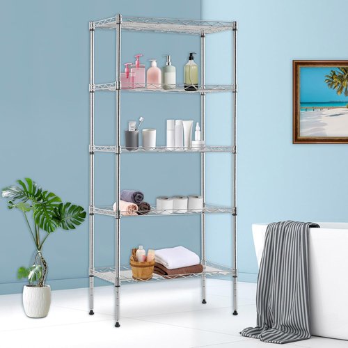 BestOffice 5-Tier Wire Storage Shelves - Heavy-Duty Metal, Chrome Finish | Adjustable Racks | 22x12x48 | Holds Up to 750 lbs | Easy No-Tool Assembly for Home & Garage