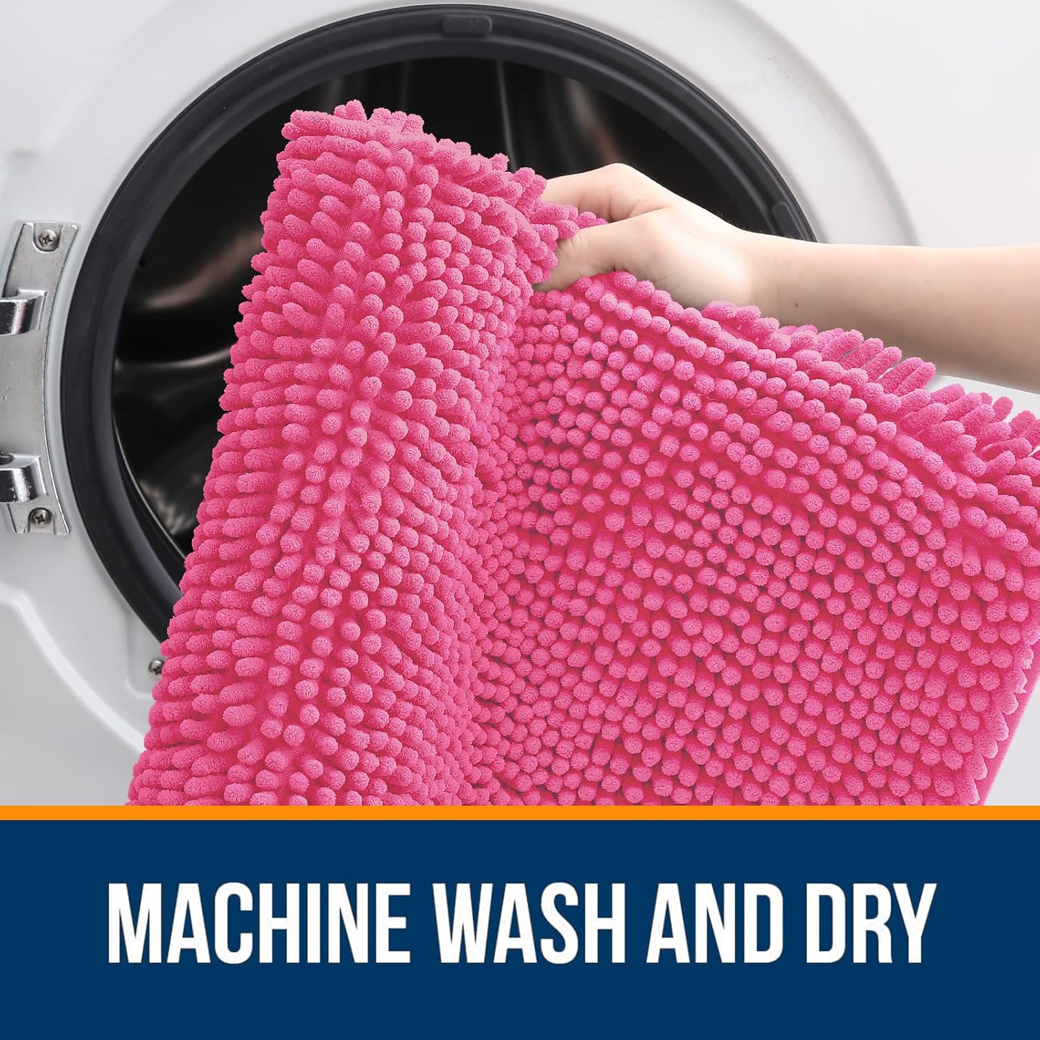 OLANLY Bath Rugs - Extra Soft Chenille, Quick Dry & Machine Washable | 36x24 Hot Pink Bathroom Mats