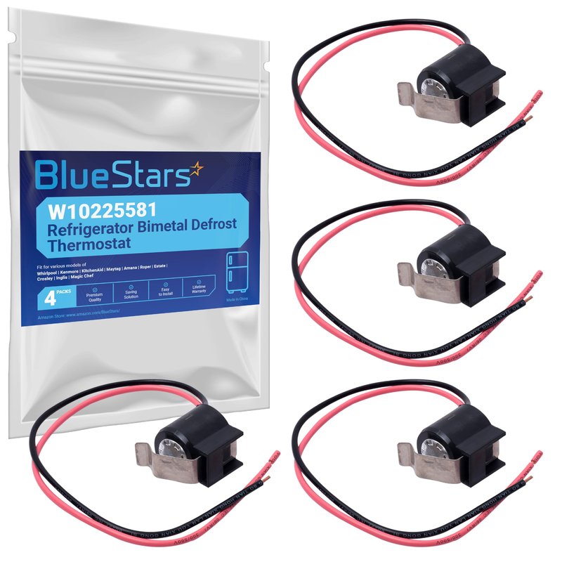 W10225581 Refrigerator Bimetal Defrost Thermostat by BlueStars - Compatible with Whirlpool Kenmore - Replaces WPW10225581 PS11750673 AP6017375 2188824 2321799 W10260437 - PACK OF 4