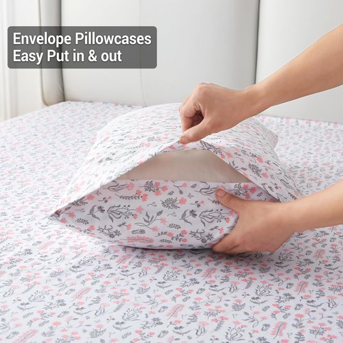 Viviland Floral Queen Sheet Set - 4 Piece Vintage Cute Red Flower Patterned Bed Sheets - Soft, Breathable Microfiber Sheets with Deep Pocket, Non-Slip Fitted Sheets & Pillowcases