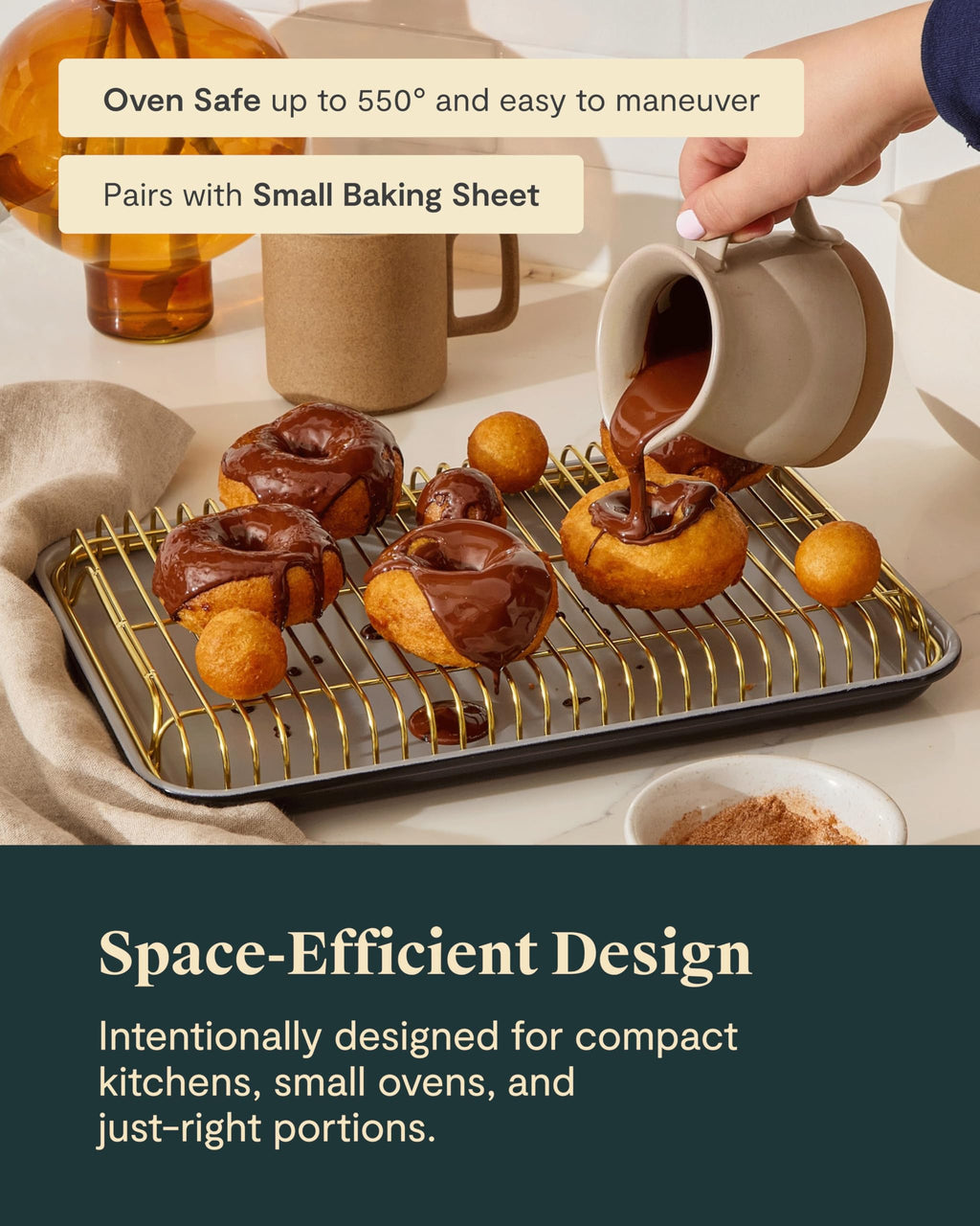 Caraway Stainless Steel Cooling Rack - 9" x 13" - For Cooling Baked Goods, Icing, & More - Designed to Fit Into Our Small Baking Sheet - Gold