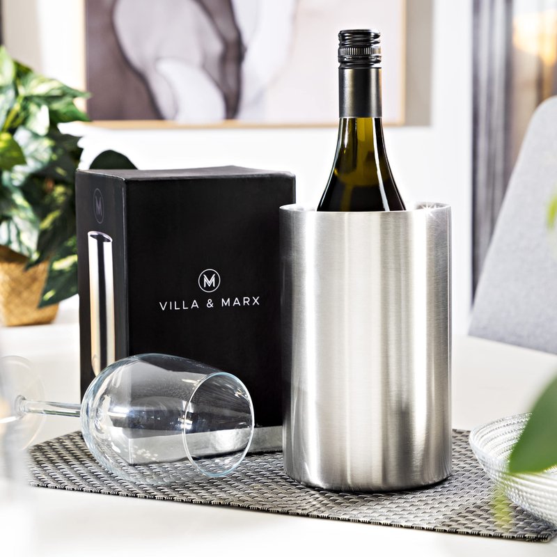 Villa & Marx Premium Champagne Bucket - Keeps 750ml Bottles Cold for Hours - Insulated White Wine Bottle Cooler Without Ice - Stainless Steel