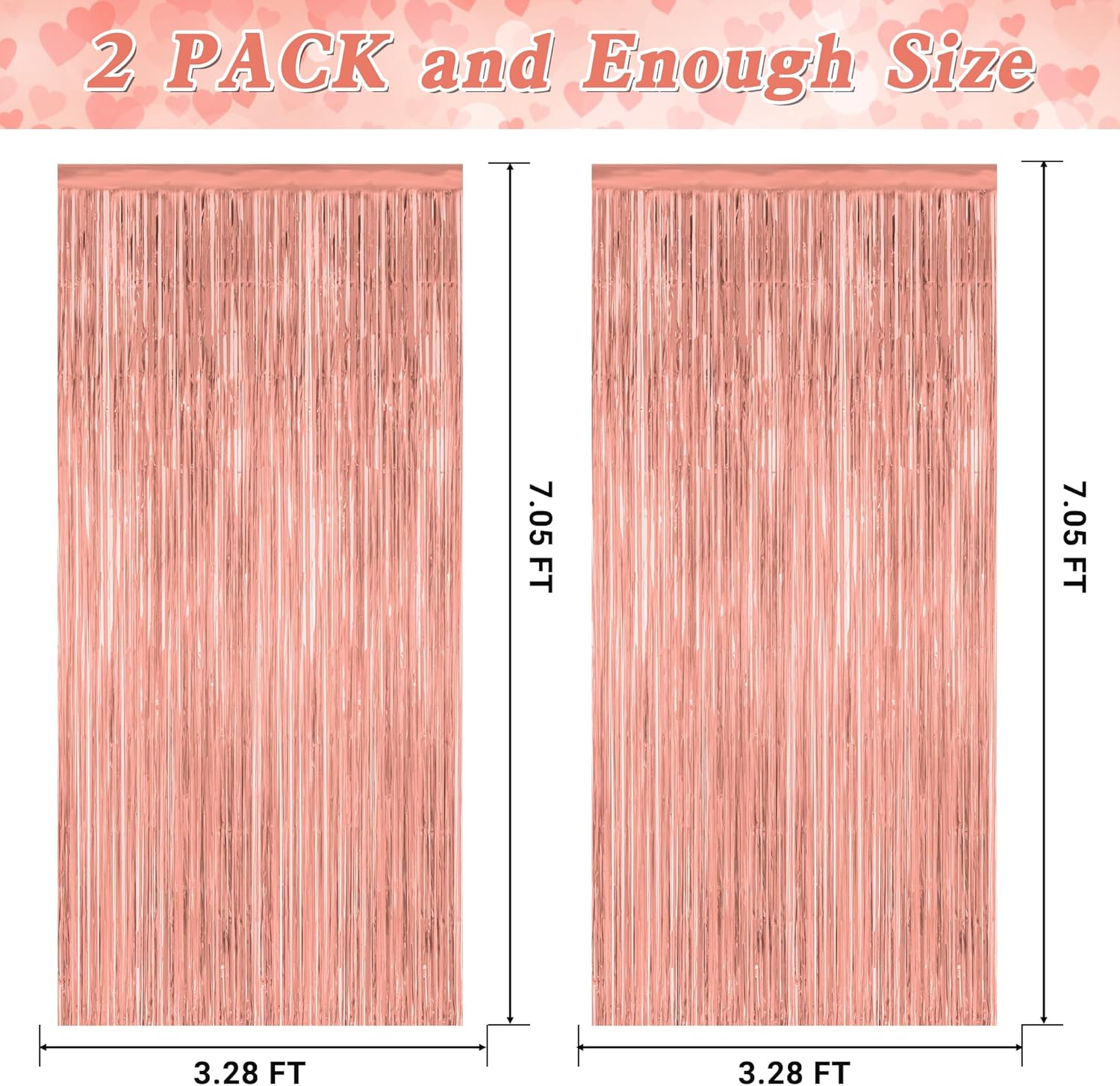 ZATAYE Rose Gold Fringe Curtains - 3.28 FT x 7.05 FT Metallic Photo Backdrop | Elegant Party Decor