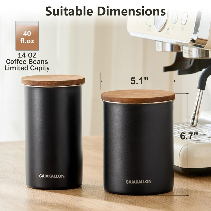 GAIAKALLON Vacuum Coffee Canister, Stainless Steel Airtight Coffee Storage Container, Coffee Container for 14oz Coffee Beans, Coffee Beans Storage, 42 fl.oz