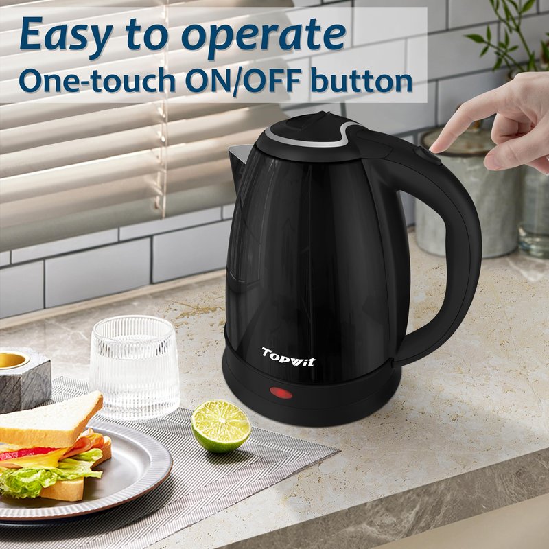 TOPWIT Electric Kettle, 2.0L Hot Water Kettle Electric, BPA-Free Stainless Steel Tea Kettle, Electric Kettles for Boiling Water with Fast Boil, Auto Shut-Off & Boil Dry Protection, Black, 200B-SSB