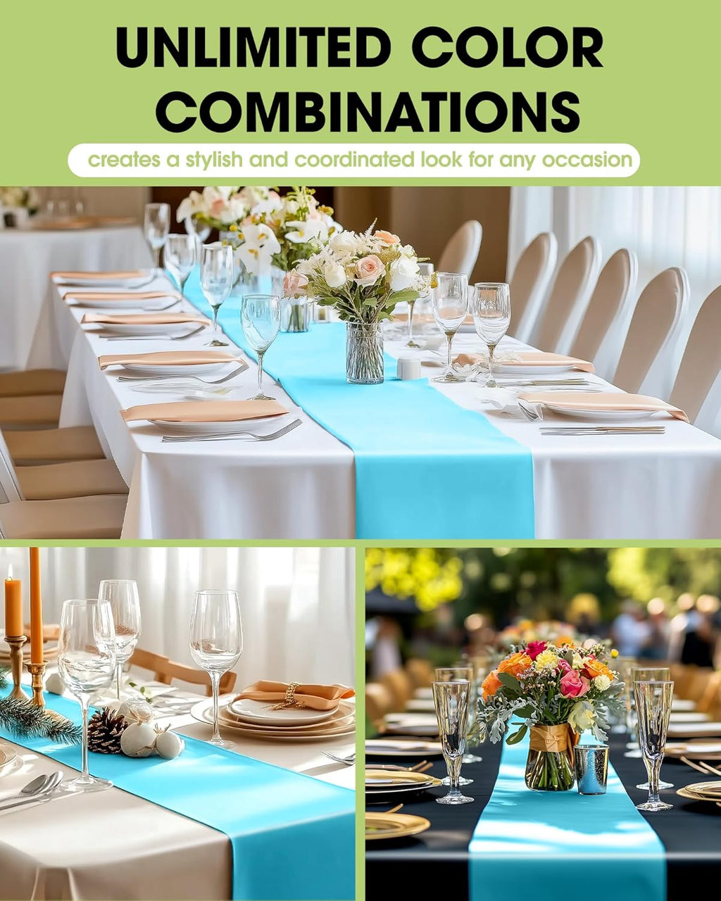 Pureegg Disposable Table Set - 10 Pack of Leakproof White & Blue Tablecloths (54''x108'') & Runners (14''x108'') for Events