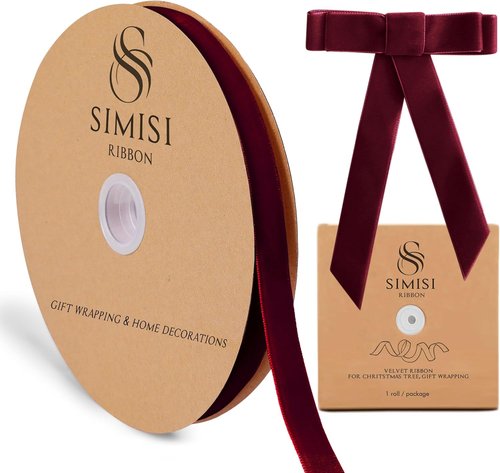 Burgundy Velvet Ribbon - 5/8'' x 25 Yards for Christmas Tree, Gift Wrapping & Bow Making