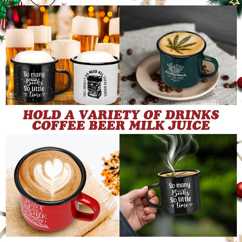 Zhehao 10 Pcs Book Lovers Gifts 12 oz Enamel Mug with Handle Christmas Gift for Teacher Study Mugs Library Coffee Mugs for Women Office Team Coworker Book Club Librarians Reader