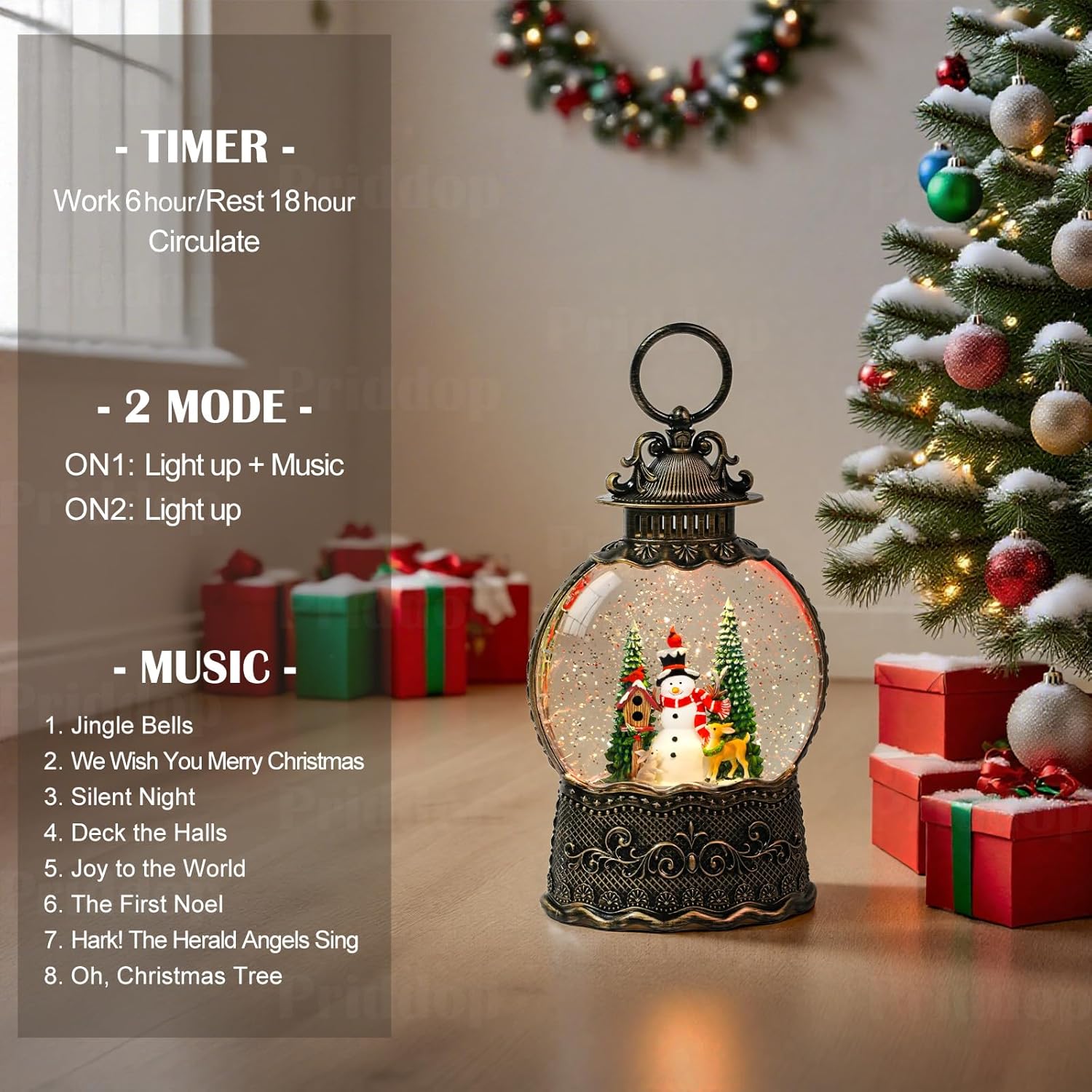 Priddop Snowman Snow Globe | Musical Christmas Decoration with Glitter Snowfall - 10.6 Inch