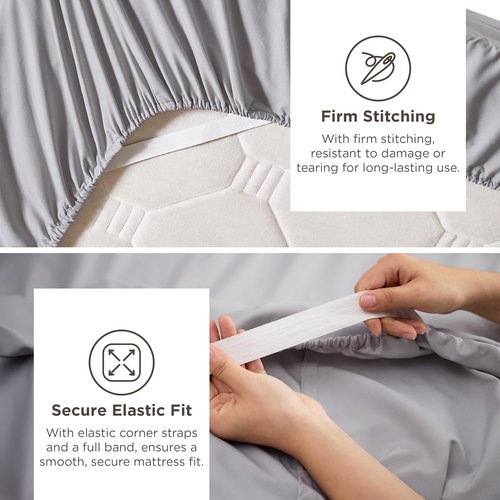 Bedsure Deep Pocket Queen Sheets Set - Soft & Cooling GentleSoft Fabric - Fits Mattresses Up to 21" - Light Grey, 4-Piece