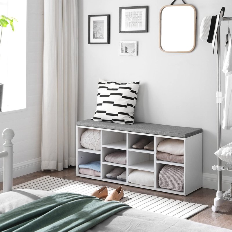 PayLessHere Shoe Bench Storage Bench Entryway Bench Shoe Storage Organizer, 11.8 x 40.9 x 20.7 Inches, with Cushion and 10 Adjustable Compartments for Living Room Entryway Hallway Bedroom