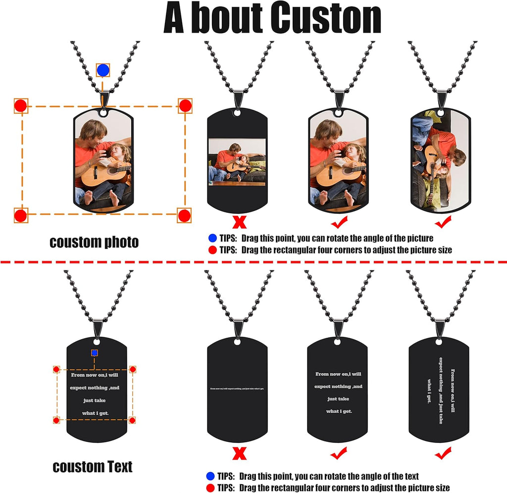 Skiennix Personalized Dog Tag Pendant - Custom Engraved Necklace for Men & Women with Photo | Stainless Steel