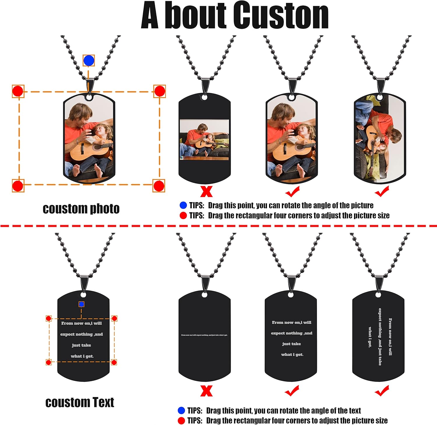 Skiennix Personalized Dog Tag Pendant - Custom Engraved Necklace for Men & Women with Photo | Stainless Steel