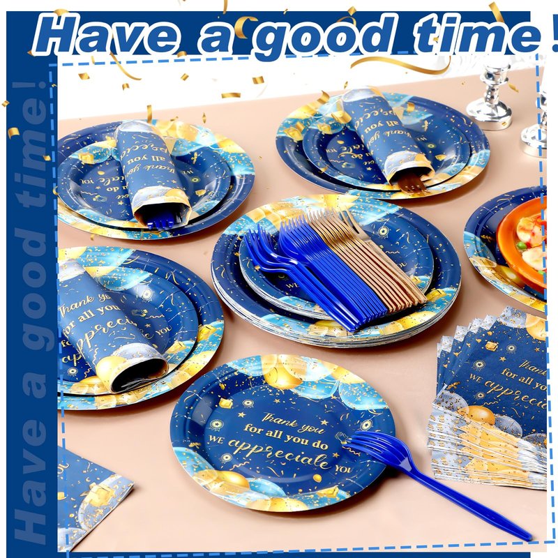 Tiangrid 96 Pcs Customer Service Week Party Supplies We Appreciate You Plates and Napkins Set for PA MA Vet Tech Week Thank You Plates Pastor Appreciation Day Employee Staff Party Favors