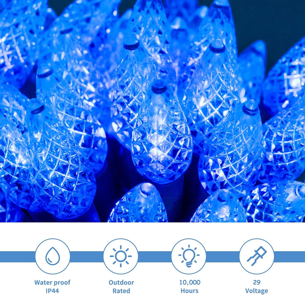 WATERGLIDE C6 100 LED Christmas Lights - 33ft Waterproof Fairy String Lights for Indoor/Outdoor Decor | Blue