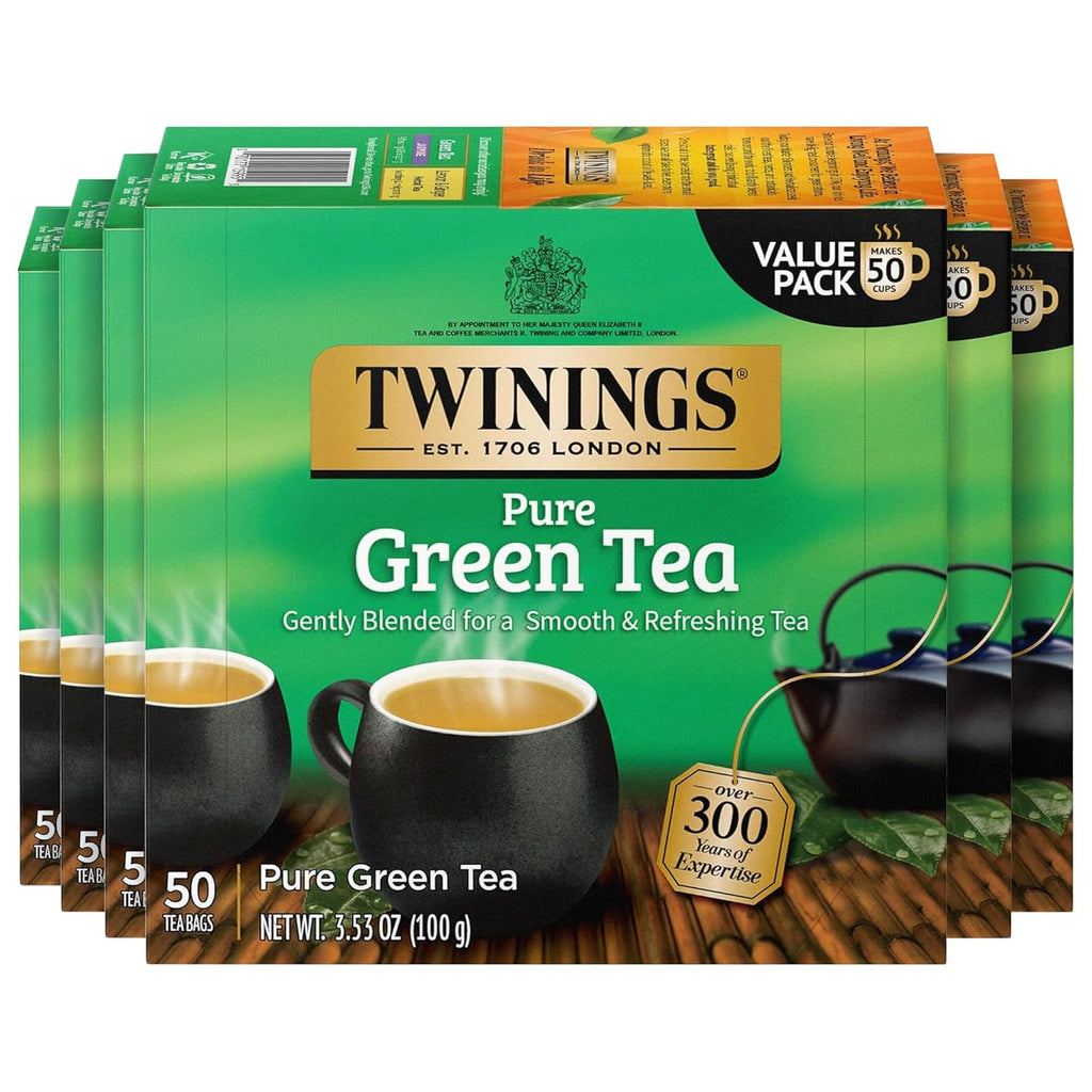 Twinings Pure Green Tea - Individually Wrapped Bags, Smooth Flavor & Enticing Aroma | 50 Count (Pack of 6)