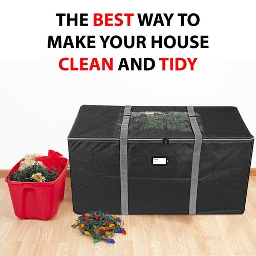 ProPik Rolling Christmas Tree Storage Bag, Fits Up to 9 Foot Tall Disassembled Trees, 25" X 25" X 60", Extra Large Heavy Duty Xmas Container with Wheels, Handles and Straps (Black)