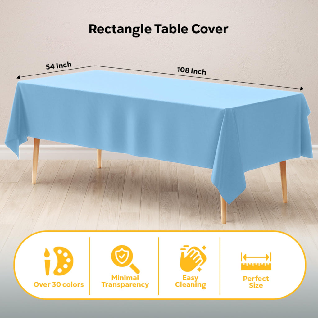 Party Solids Light Blue Tablecloths for Rectangle Tables 48 Pack Plastic Table Cloth Disposable 54" X 108" Light Blue Table Cloths Rectangle Tablecloth Plastic Tablecloths Rectangular Party Supplies