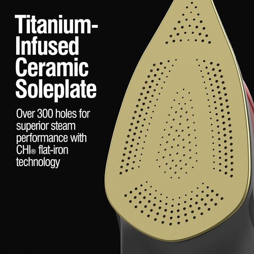 CHI Steam Iron - Powerful 1700 Watts with 300+ Holes, Titanium Infused Soleplate - XL 10’ Cord, Silver