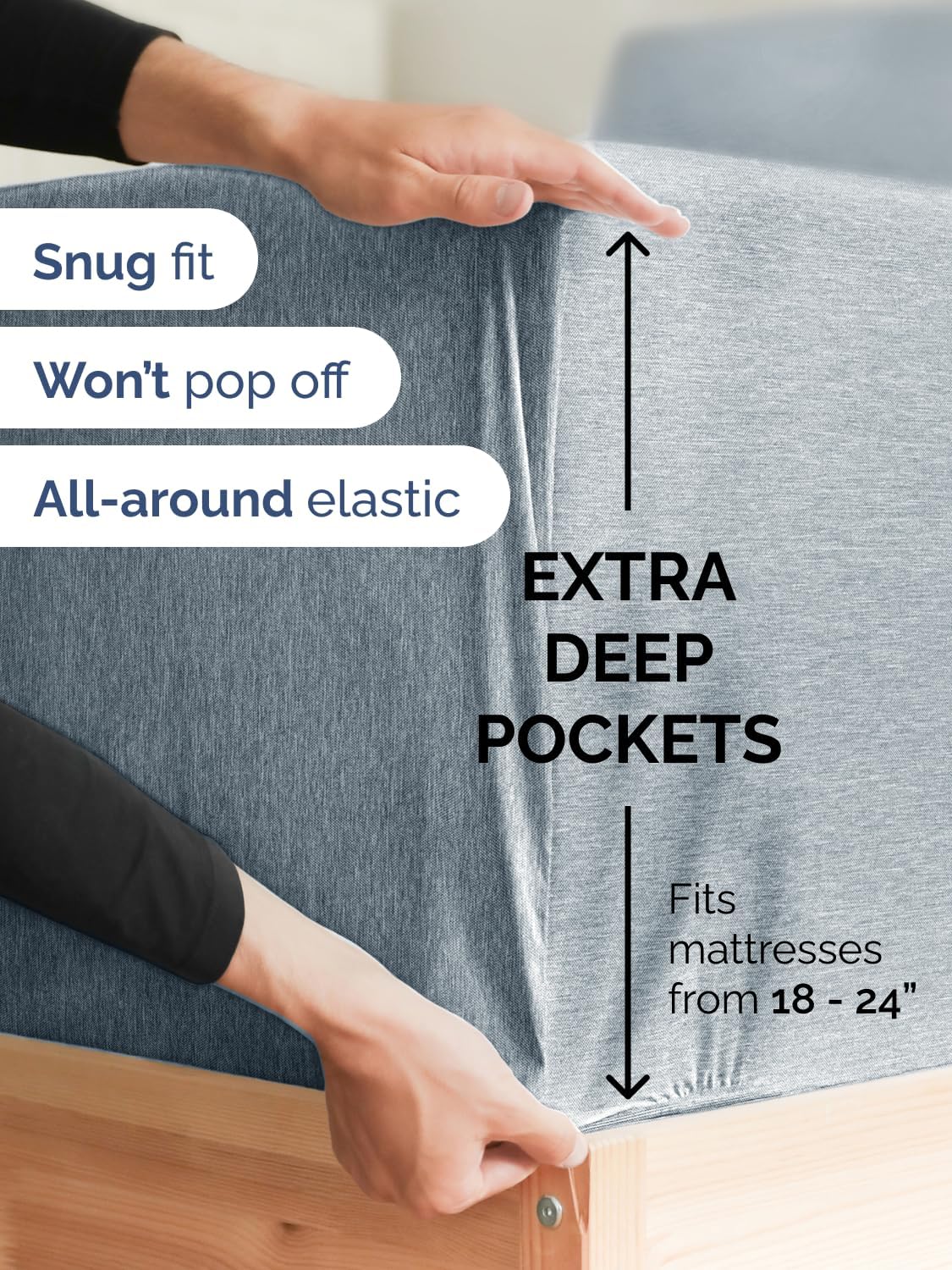 Skiennix Extra Deep Full Sheet Set - 6 Piece Breathable Cooling Sheets - Hotel Luxury Bedding - Soft Wrinkle-Free Heathered Blue