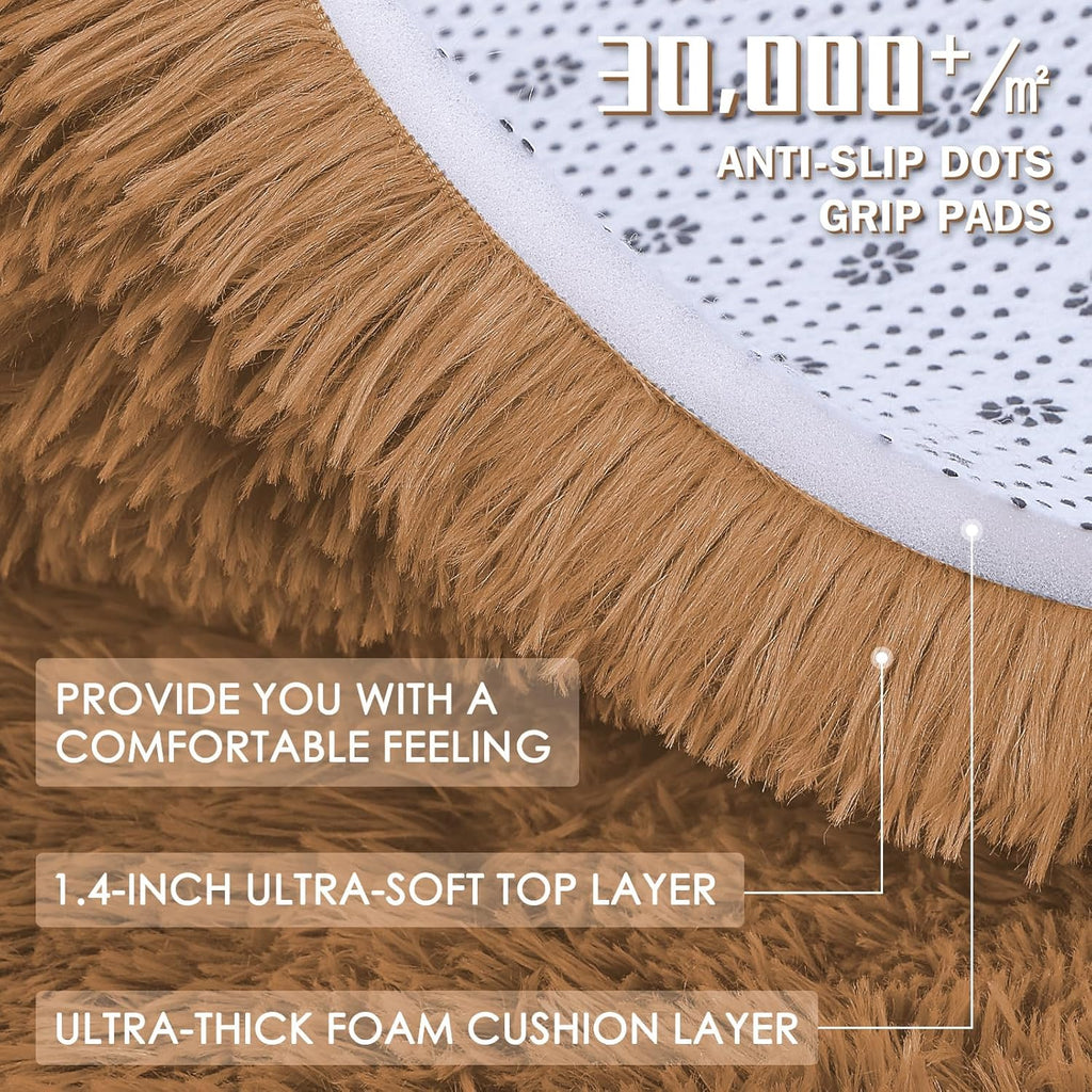 OLANLY 3x5 Soft Fluffy Shaggy Bedside Rug - Machine Washable Indoor Carpet for Kids & Nursery | Khaki