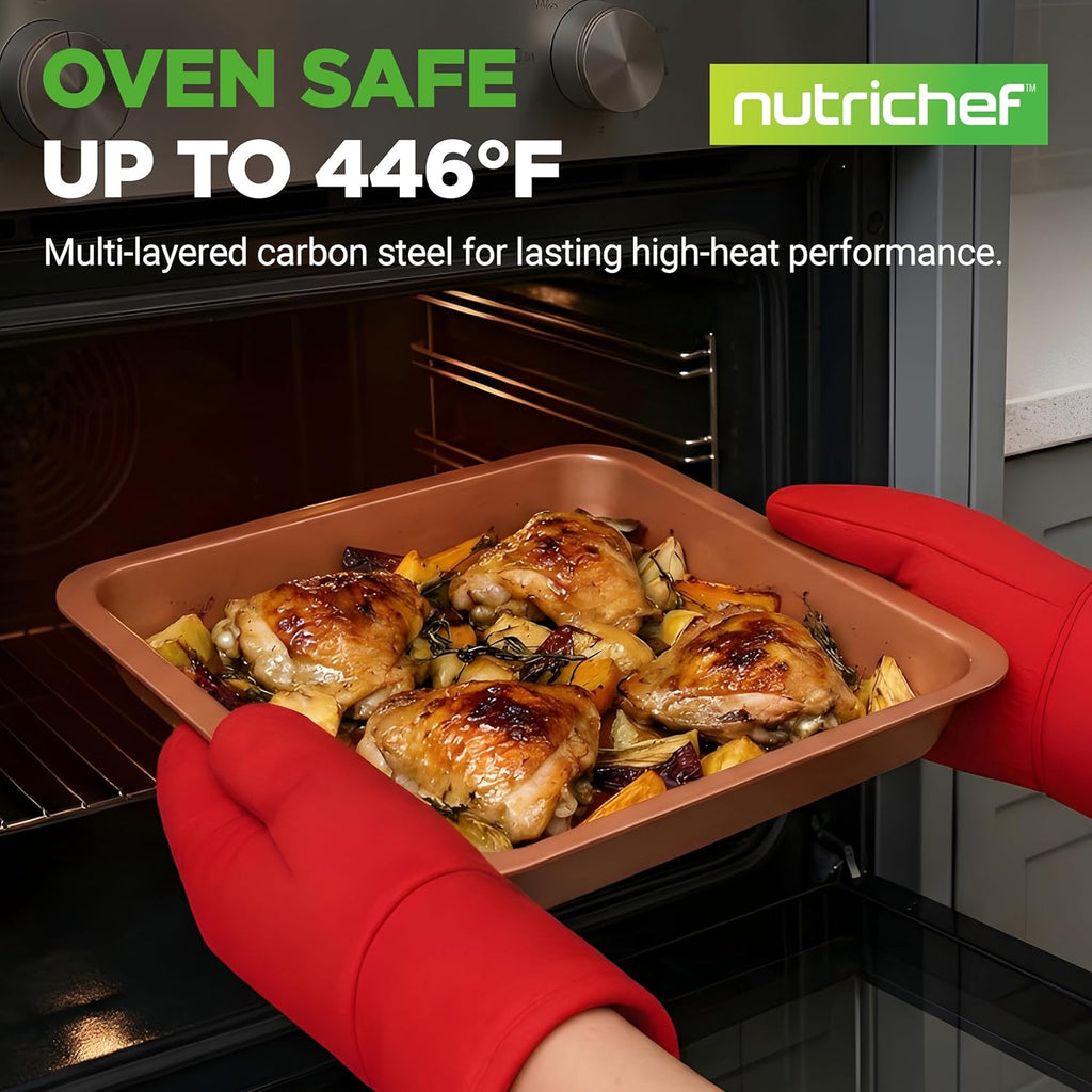 NutriChef 10-Piece Baking Pans Set - Non-Stick Carbon Steel Bakeware, Dishwasher Safe & PFOA Free