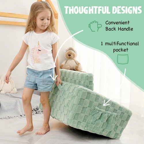 MallSingel Kids Sofa, Toddler Chair, 2-in-1 Flannel Kids Fold Out Couch, Toddler Convertible Sofa to Lounger, Flip Open Toddler Couch for Kids (White)