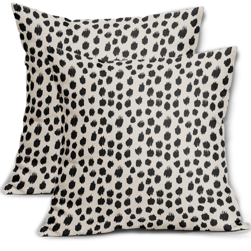 Black Cream Polka Dot Pillow Covers 24x24 Set of 2 Outdoor Modern Art Throw Pillows Boho Design Brush Strokes Decorative Pillowcase Square Cushion Cover Linen Pillow Case for Home Sofa Couch Bed