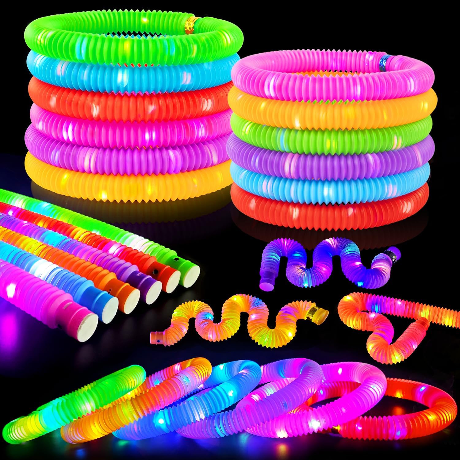 Skiennix Glow Sticks - 6 PCS LED Light-Up Pop Tube Wand Toys for Kids | Fun Summer Camping Accessories