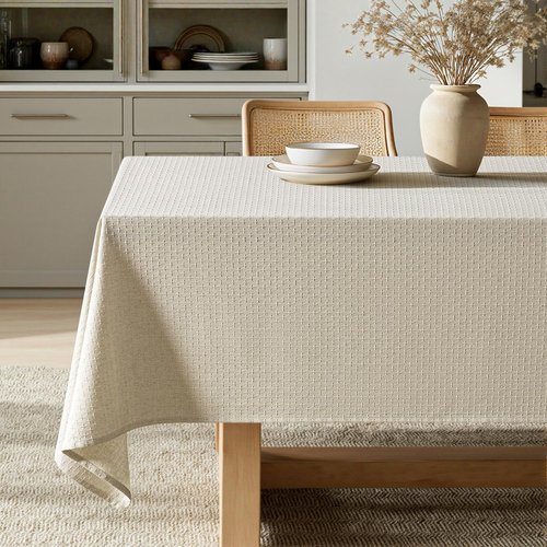 MIULEE Natural Beige Linen Cotton Table Cloth Rectangle Tablecloth Spring Waterproof Spillproof Cross-Star Textured Table Cltoth Decorative Farmhouse Style for Dining Party Weddings 60x144 Inch