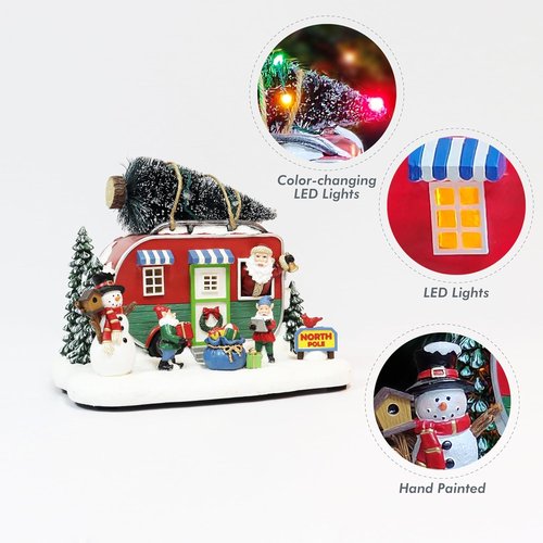 Moments In Time Santa Trailer Christmas Village - Lighted Camper Scene 7.3” with LED Lights & Music